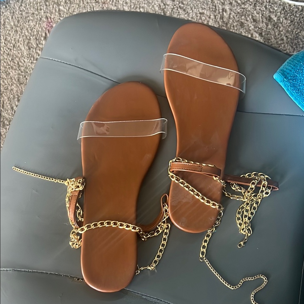 SHEIN Gold Brown Chain Sandals
